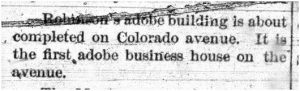 Photograph of news story from the Grand Junction News announcing the first adobe business building on Colorado Avenue.