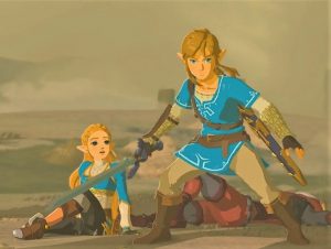 Link fighting against shrek at hyrule field in the legend of zelda