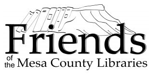 Logo of the Friends of the Mesa County Libraries, depicting Mount Garfield with several books leaning against it.