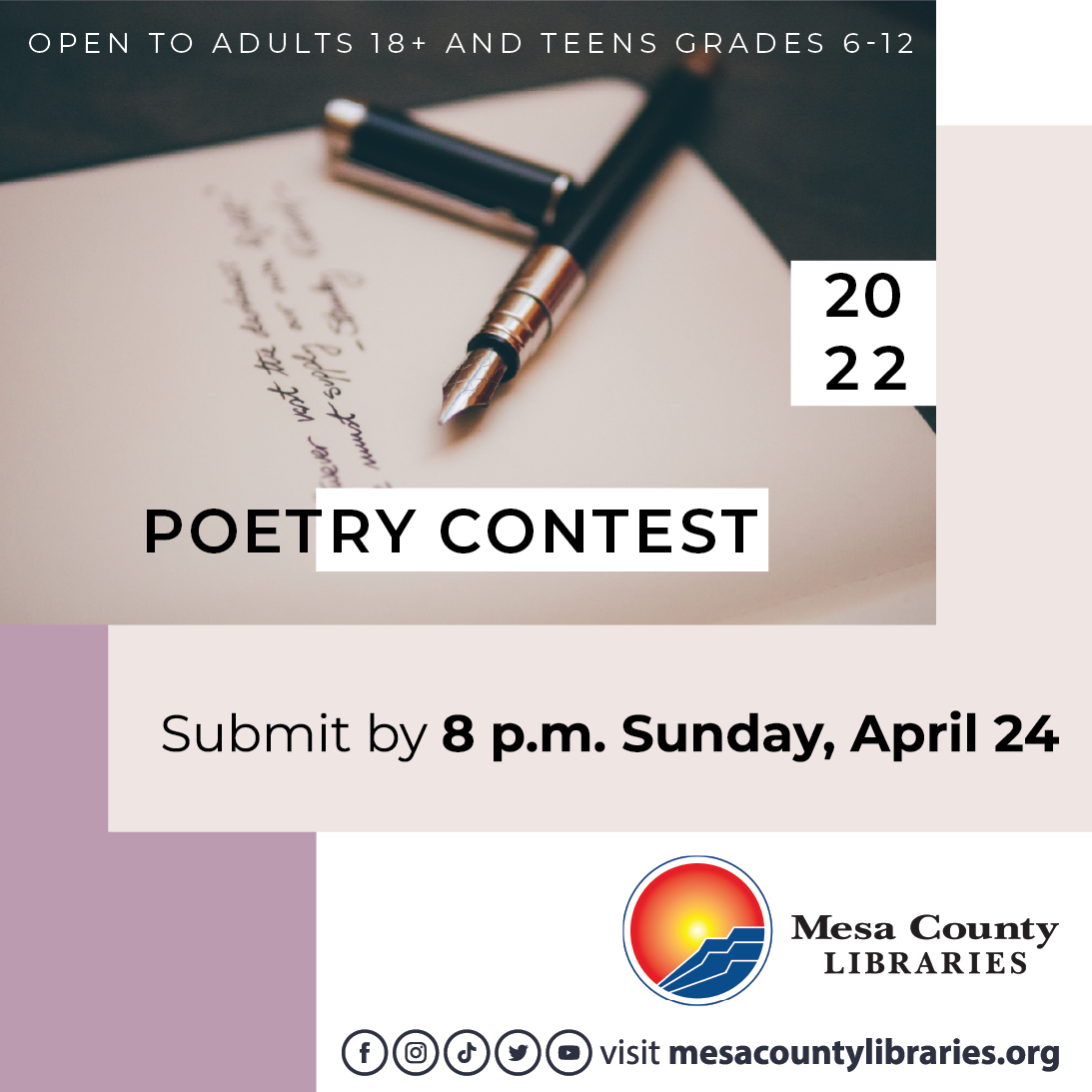 Attention, poets! Annual Poetry Contest open through April 24 Mesa
