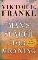 Book cover of Man's Search for Meaning by Viktor E. Frankl, text over a sunset background. 