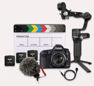 Film Kit with Clapboard, Microphone, and Camera