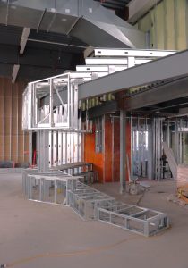 Metal framing stands inside the partially constructed Clifton Branch