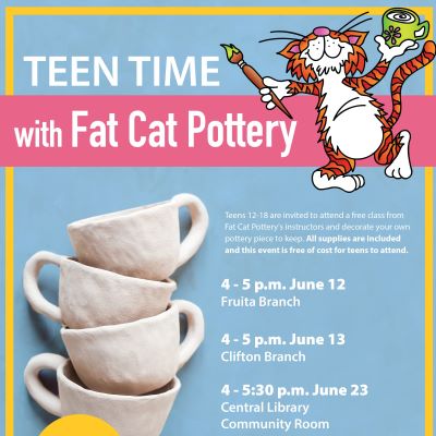 teen time with fat cat pottery flyer