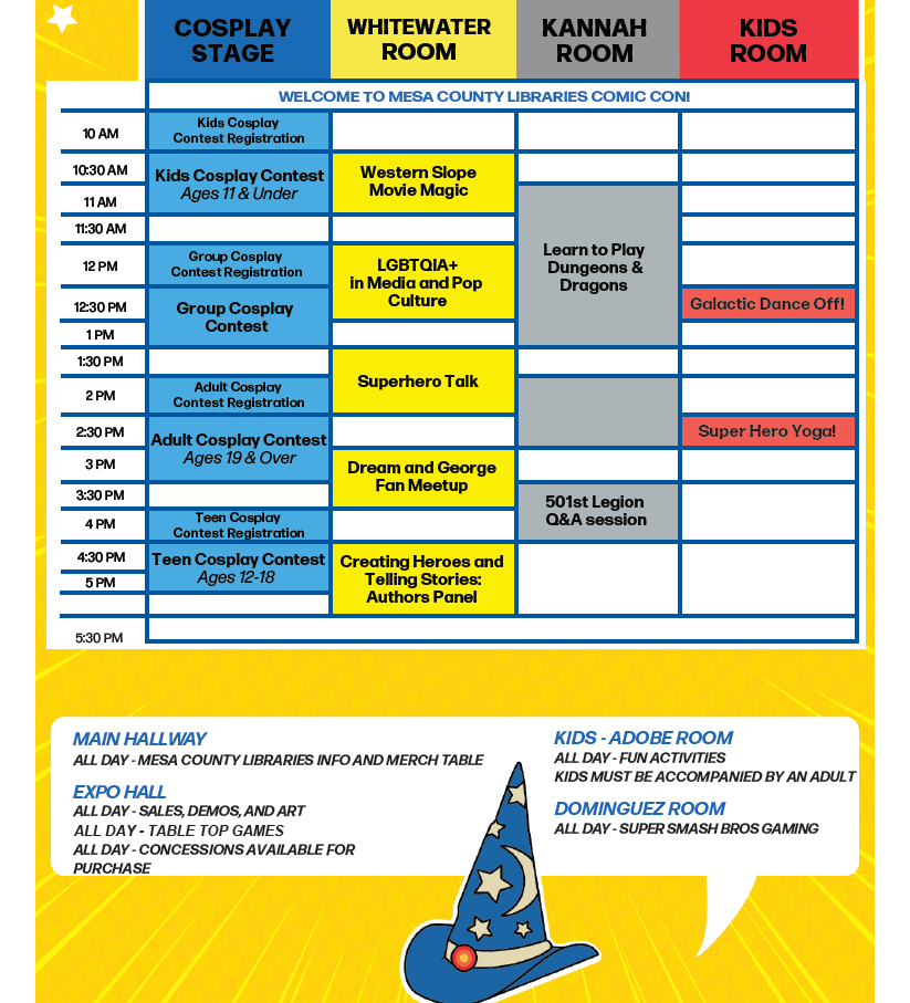 2023 comic con schedule image_final Mesa County Libraries