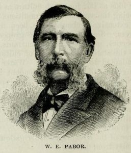 Illustrated portrait of William Pabor. He has mutton chops style facial hair. 