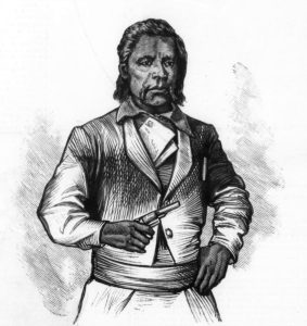 Image I.D. - Print depicting Ute Chief Douglas holding a revolver.