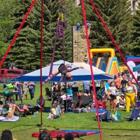 an aerialist performs